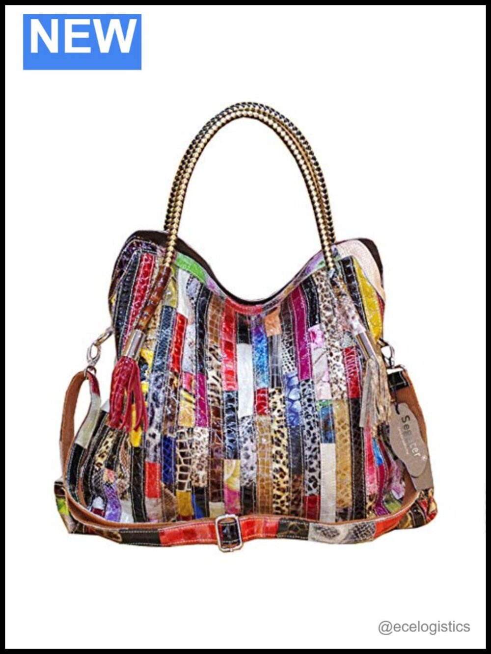Genuine Leather Large Tote Handbag Hobo Crossbody Multicolor Patchwork Shoulder